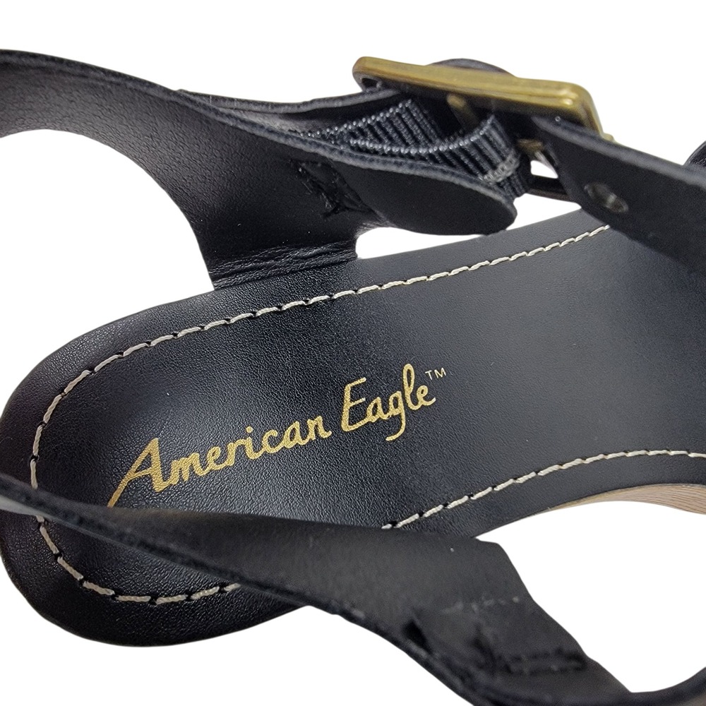 American‎ Eagle Sandals Size 9 Black Strappy Block Heel Studded Buckle Strap New - Picture 10 of 14